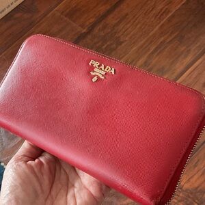 Prada Scarlet RED Leather Zippy Wallet